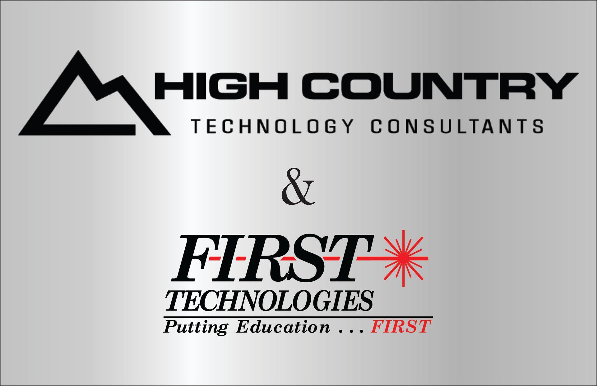 Logos of High Country Technology Consultants and First Technologies on a gray background.